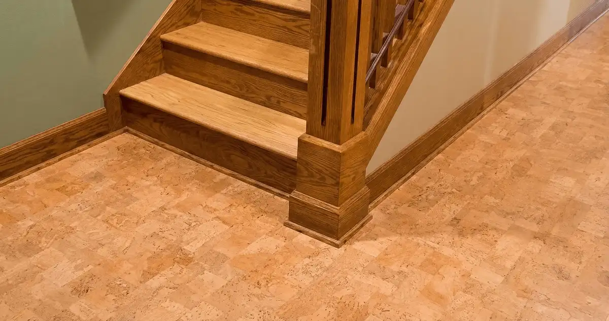 End of a staircase with cork flooring in Little Rock, AR